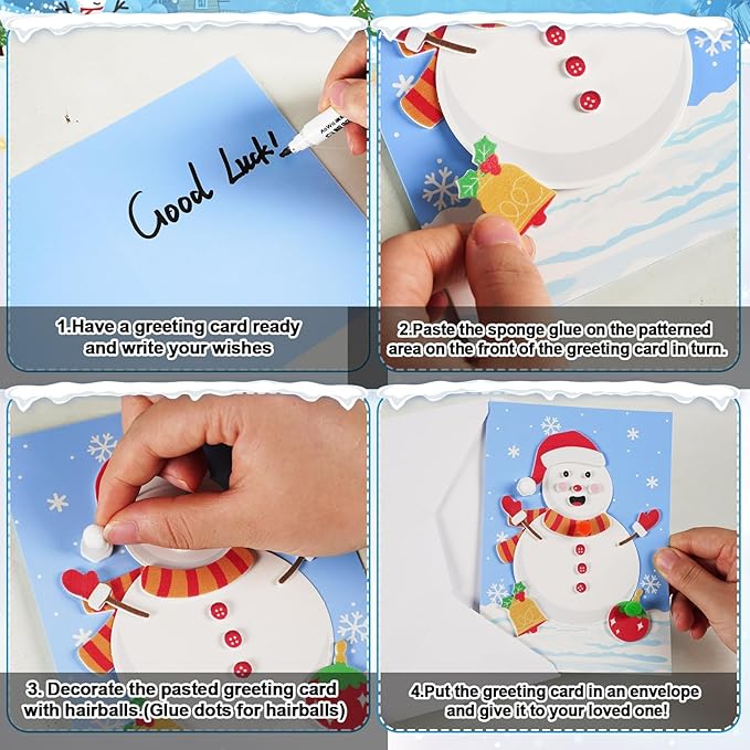 24 Sets Christmas Winter Card Making Craft Kit for Kids with Envelopes DIY 3D Snowman Cards Crafts Make Your Own Greeting Card Making Supplies for Holiday Xmas Party Home Classroom Decor Activities