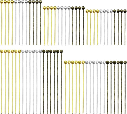 1500pcs Jewelry Head Pins Kit for Jewelry Making,Ball Head Pins Beading Pins Eye Pins Supplies for Beading DIY Craft,18/20/24/30/35mm (Silver,Gold,Ancient Cyan)