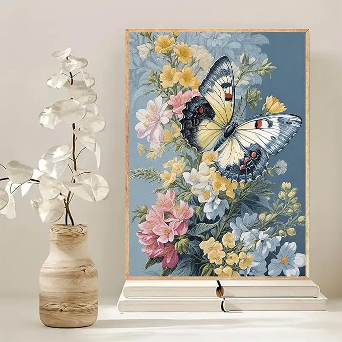 NWQZBYHT Flowers Butterfly Diamond Art Kits for Adults,5D Diamond Painting Kits for Adults,DIY Round Full Drill Flowers Gem Art Kits for Beginner,Diamond Dots Picture Crafts Home Wall Decor 12x16 Inch