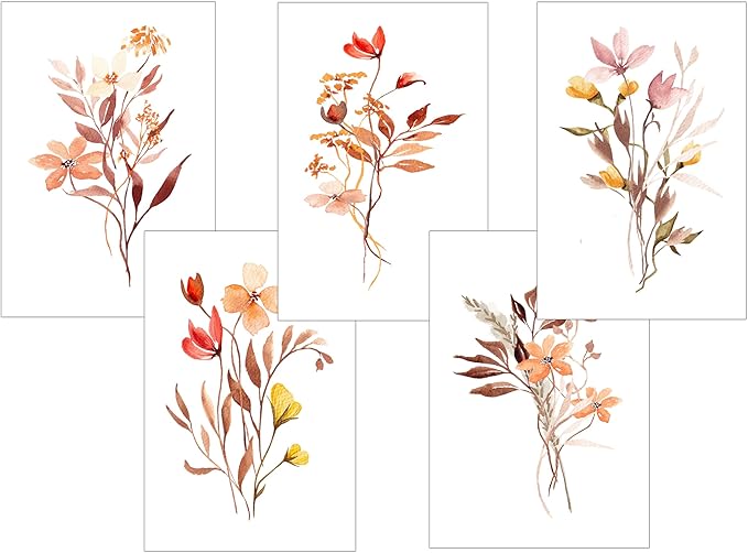 Summer Wildflower Greeting Cards, Set of 10, All Occasion 5 x 7 inch Note Cards with Envelopes, Blank Inside, Colorful Watercolor Floral Bouquet Designs