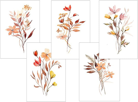Summer Wildflower Greeting Cards, Set of 10, All Occasion 5 x 7 inch Note Cards with Envelopes, Blank Inside, Colorful Watercolor Floral Bouquet Designs