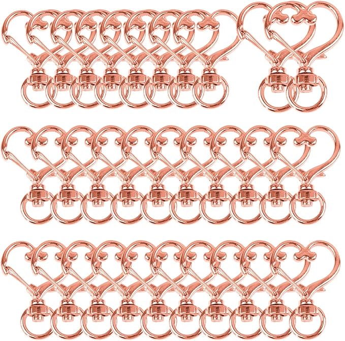 50Pcs Heart-Shaped Swivel Snap Hooks, Metal Spring Snap Keychains Heart Clips Trigger Keychain Hook Lobster Clasps Bulk for Lanyard Hanging Jewelry Making Charms DIY Crafts Supplies (Rose Gold)