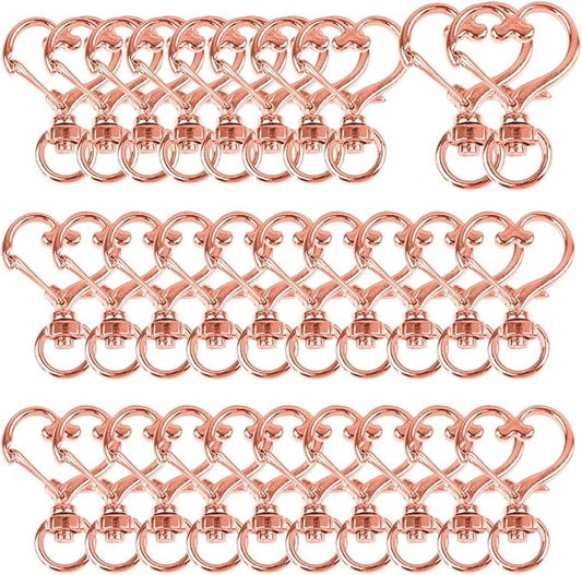 50Pcs Heart-Shaped Swivel Snap Hooks, Metal Spring Snap Keychains Heart Clips Trigger Keychain Hook Lobster Clasps Bulk for Lanyard Hanging Jewelry Making Charms DIY Crafts Supplies (Rose Gold)