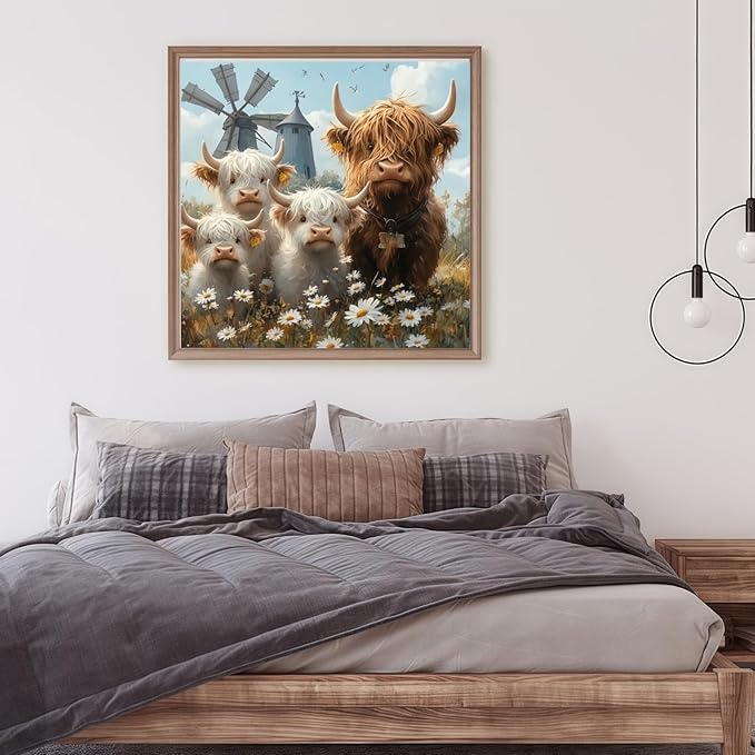 CSZPPQAF 5D Cow Diamond Painting Kits for Adults, Highland Cow Family Diamond Art Kits for Adults Beginner, DIY Full Drill Gem Art Paint by Diamonds Dots Crafts Kits for Home Decor 13.7x13.7Inch
