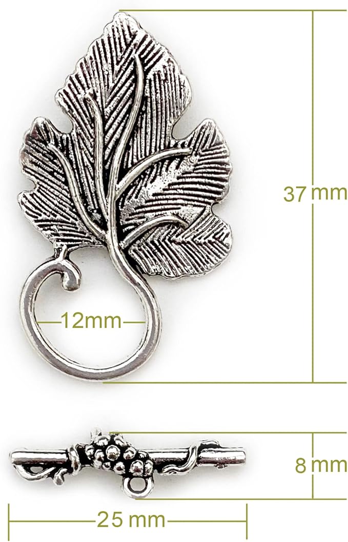 Heather's cf Silver Tone Grape Leaves Big Clasp Toggle Clasps Findings for Jewelry Making Heavy Duty Jewelry Clasp 16 Set