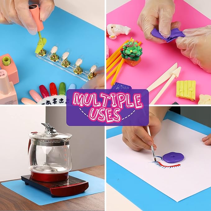 LEOBRO Silicone Mat for Resin Molds, 2 PCS 15.7" x 11.7" Playdough Mat, Silicone Mats for Crafts, Jewelry Resin Molds Mats, for Resin, Clay, Paint, Blue & Rose Red