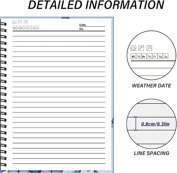 Spiral Notebook,Hardcover Journal Wide Ruled Spiral Notebook,A5 5.5 x 8.3 Inch,80GSM Thick Paper 60 Sheets 120 Pages for Girls Women School Office Aesthetic Cute-Purple Butterfly