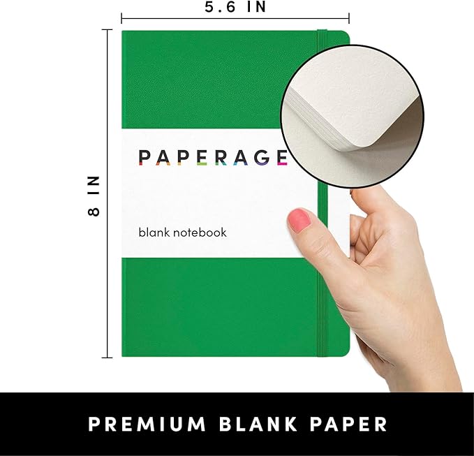 PAPERAGE Junk Journal & Scrapbook Kit, Hardcover Blank Journal Notebook, 20 Patterned Papers, 8 Sticker Sheets, 20 Die-Cut Shapes, 2 Washi Tapes & Tape Roller, Creative Journaling Supplies - Green
