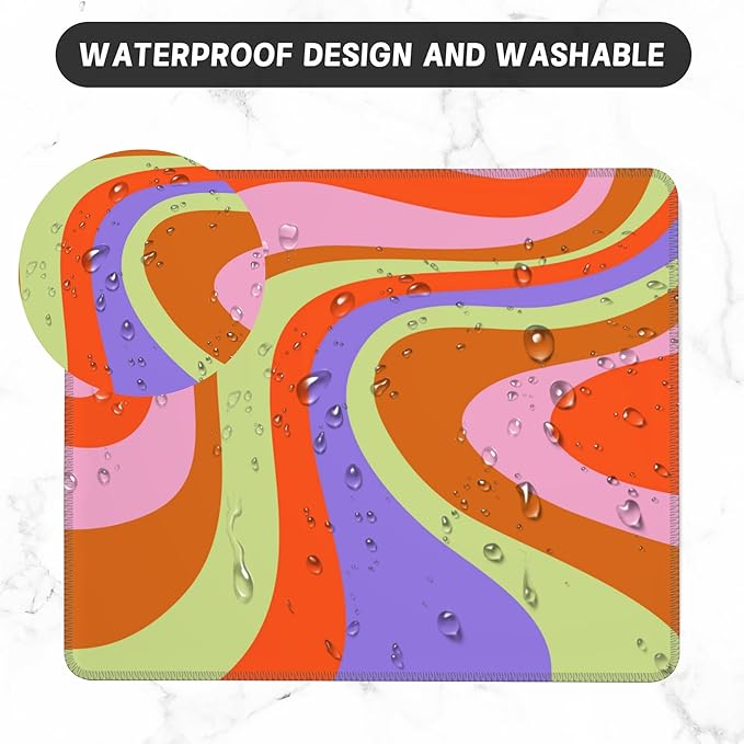Mouse Pad, Retro Groovy 60s Colored Waves Mouse Pads for Desk,Waterproof Anti-Slip Rubber Gaming Mouse pad with Stitched Edges for Gaming Office Laptop Computer Men Women