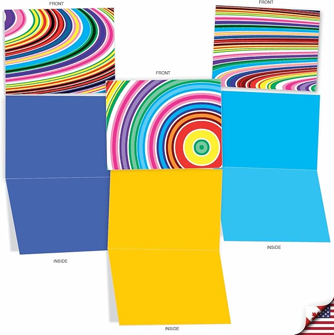 The Best Card Company - 10 Boxed All Occasion Cards with Envelopes for Men and Women (4 x 5.12 Inch) - Colorful, Fun Note Cards Assorted - Acid Rainbow M3110