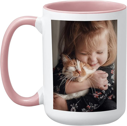 Let's Make Memories Personalized Photo Mug - Custom Coffee Mug - Your Photo - For Any Occasion - Birthday - For Him - For Her - For Friend - Couples -15oz- Pink Handle