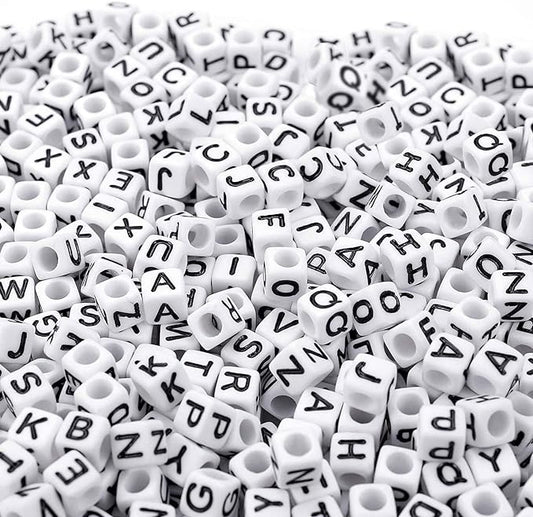 White Letter Cube Beads for Jewelry Making DIY Necklace Bracelet (6mm)，1200PCS Square Letter Beads