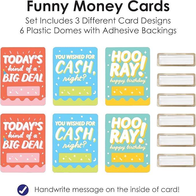 Big Dot of Happiness Party Time - DIY Assorted Happy Birthday Party Cash Holder Gift - Funny Money Cards - Set of 6