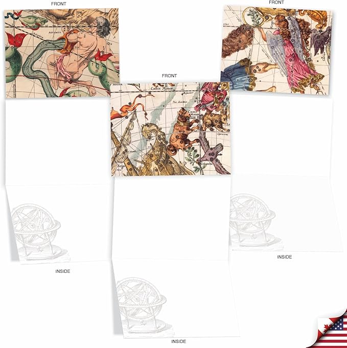 The Best Card Company - Assorted 10 Blank All Occasions Notecards Boxed Set 4 x 5.12 Inch w/Envelopes Zodiac Sign Stars, Astrology for Men, Women (10 Designs, 1 Each) - Sky Signs M2340OCB