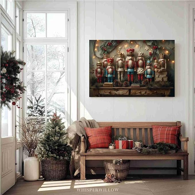 Christmas Nutcracker Vintage Wall Art Print Dark Academia Holiday Poster Winter Christmas Holiday Decor Gold Nutcracker Oil Painting Scene Indoor Decor for Home Offices Living Room Bedroom Dining Room