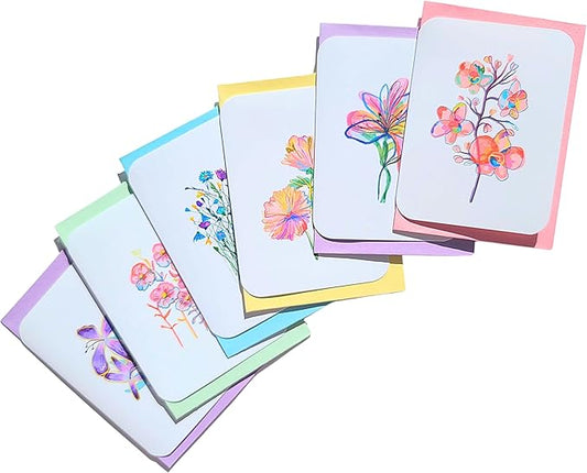 Handmade Floral Note Card Set: Vibrant Flower Art, Blank Inside, Set of 6