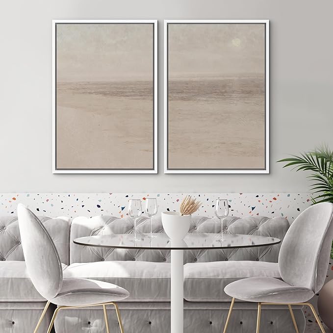 SIGNWIN Framed Canvas Print Wall Art Set Soft Abstract Landscape Cool and Neutral Tones Modern Minimalism Decorative Nordic for Living Room, Bedroom, Office - 24"x36"x2 White