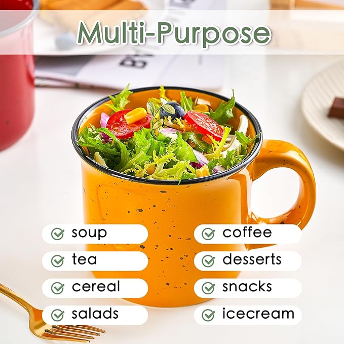 bestone Coffee Mugs Set of 4，16 oz Large Coffee Mugs, Ceramic Mugs with Handles,Salad,Noodles etc Coffee Mugs, Cups for Coffee Cereal Latte ，Microwave & Dishwasher safe，Yellow