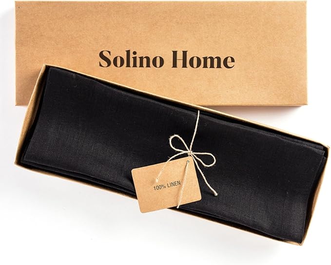 Solino Home Black Placemats Set of 4-100% Pure Linen Placemats 14 x 14 Inch for Winter, Easter - Fete, Handcrafted and Machine Washable