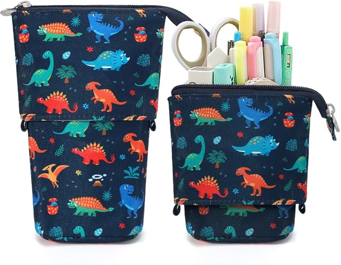 KPX Cute Standing Pencil Case Pen Holder for Kids, Pop Up Stand UP Bubble Tea Pen Organizer Kawaii Stationary for Christmas Holiday New Year Office (Dinosaur)