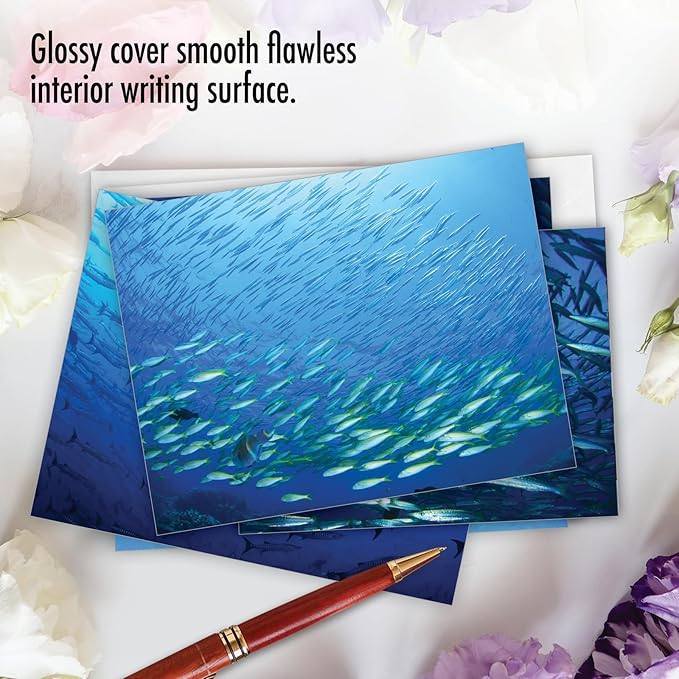 The Best Card Company - 10 All Occasion Blank Cards for Men and Women (4 x 5.12 Inch) - Nautical, Ocean, Sea Life Assortment of Notecards - Deep Thoughts M2012