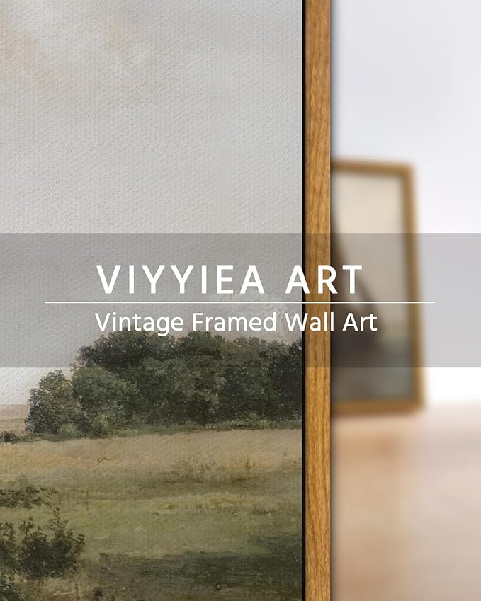 VIYYIEA Framed Canvas Wall Art Room Decor, Vintage Landscape Art Prints, Vast Grassland Rustic Farmhouse Wall Decor for Bedroom Bathroom Living Room 9"x11"