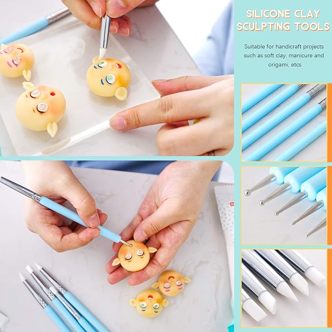 Rustark 16 Pcs Polymer Clay Tools, Professional Modeling Sculpting Tools, Ceramic Detail Tools with Rubber Tip Pen, Ball Stylus, Sculpture Needle for Cake Decorating, Soap Making
