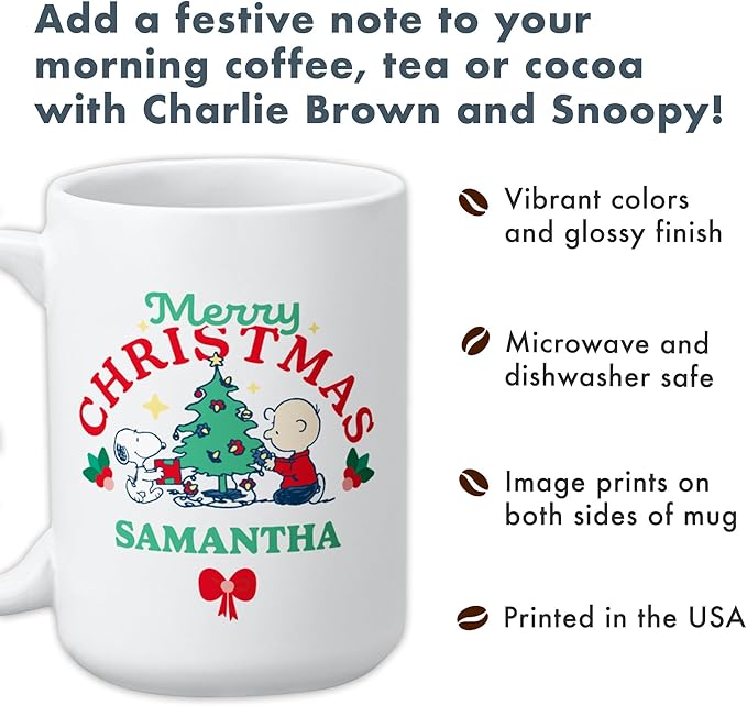 Let's Make Memories Personalized Mug - PEANUTS Character Collection - Christmas Holiday Stocking Stuffer - Microwave and Dishwasher Safe - Snoopy and Charlie Brown - 11 oz.
