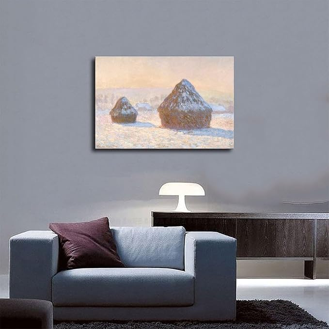 40+ Monet Famous Print Posters Wheatstacks, Snow Effect, Morning by Claude Monet Impressionism Poster Print for Room Aesthetics Canvas Wall Art Print Unframe 20×30inch(50×75cm)