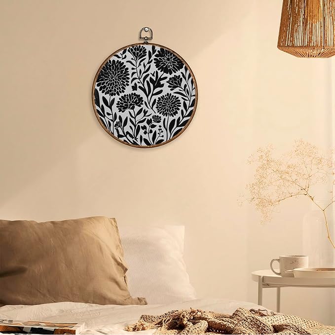 365CUSGIFTS Boho Wildflowers Wall Art Canvas Frame Hanging Prints, Flower Landscape Round Wall Art Decor for Bathroom Home Gallery Decorations 10"x10"