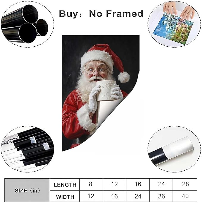 Santa Claus Canvas Print Santa with Toilet Paper Humorous Holiday Poster Holiday Evergreen Art Rural Art print Christmas Bathroom Canvas Painting Indoor Decor for Home Bathroom Living Room Funny