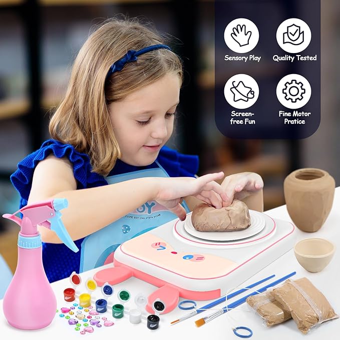 Skirfy Pottery Wheel for Kids Art Crafts Kits for Kids Ages 6-8 9-12 Clay Sculpting Tools & Painting Kit,Birthday Thanksgiving Christmas Gift Girls Toys 8-10,DIY Kits Clay Maker for Beginners