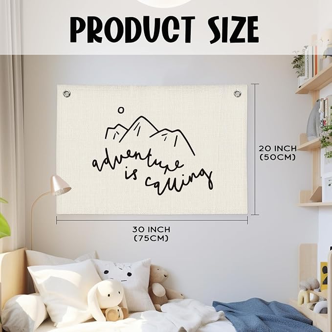 Adventure Nursery Decor – Mountain-Themed Linen Canvas Banner, Baby Shower & Boys' Room Wall Hanging Flag, 20x30 Inch