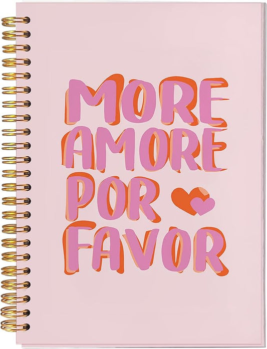 Preppy Pink Notebook, Trendy Girly Notebooks for Note Taking, MORE AMORE POR FAVOR Inspirational Journal for Women, Aesthetic Journal Spiral Notebook 5.5x8.3 Inch