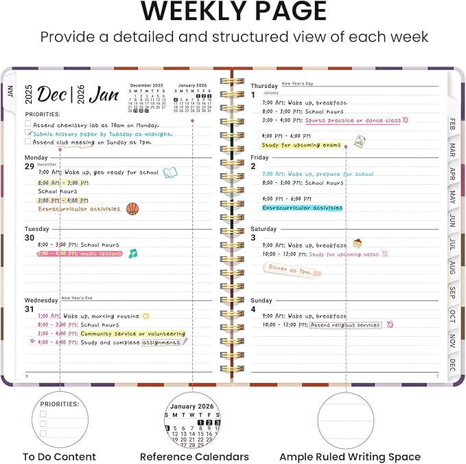 2026 Planner, Weekly and Monthly Calendar Planner for Women, Jan 2026 - Dec 2026, Hardcover Planning Agenda book with Tabs, Spiral Bound, Inner Pocket, Perfect for School Office Supplies, 6.3" x 8.5" - Checkered