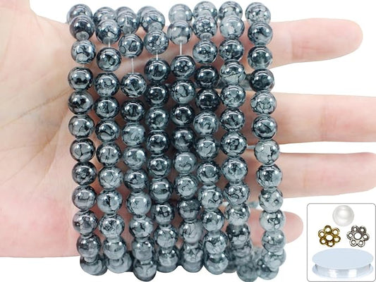 Pamir Tong 550PCS 8mm Black Glass Beads for Jewelry Making,Round Smooth Beads, Bracelet Space Loose Beads for Jewelry Making Earring, Necklaces, DIY Crafts & Gifts #388