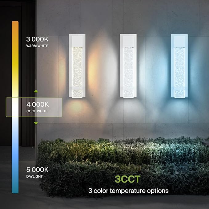 ASD LED 18" Bubble Glass Wall Light Fixture, Outdoor & Indoor Seeded Sconce | 3CCT, Waterproof, Dimmable, ETL Listed | 12W 500LM 3000-5000K 120V | Exterior Lantern, Porch Lighting | White, 2 Pack