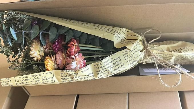 Dried Daisy Flower Bouquet with Eucalyptus, Babies Breath, Used for Home Farmhouse Decor, Table Decor Real Dried Flowers for vase, Gift for Mother Friend. 16.5 Inches