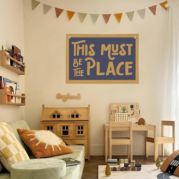 This Must Be The Place Canvas Banner, Vintage Retro Banner Wall Hanging Flag Decor for Home Classroom Playroom