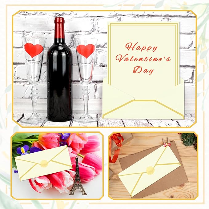 30 Pack Stationery Paper Set with Gold Border Including #10 Business Envelopes and 8.5x11 Paper Sheets 30 Gold Stickers for Love Letters and Party Invitations (Cream Color)