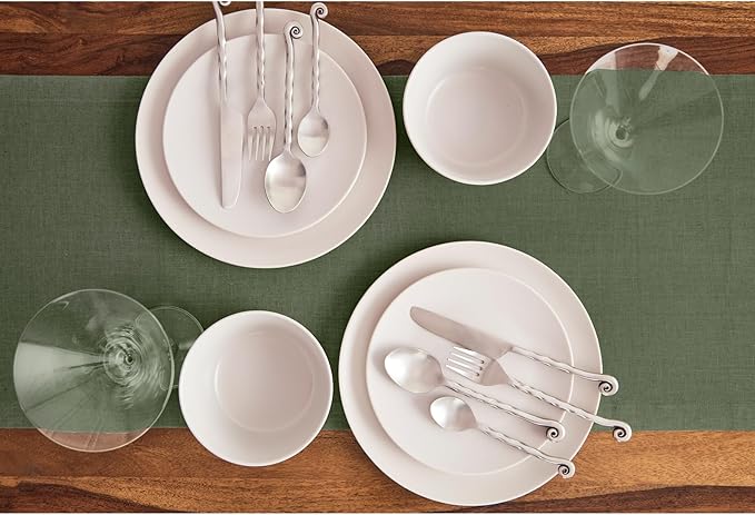 Solino Home Linen Desert Green Table Runner 36 Inches - 100% Pure Linen Small Table Runner 14 x 36 Inch Ideal for Dresser and Coffee Tables, St Patricks Day - Diana Medium Weight