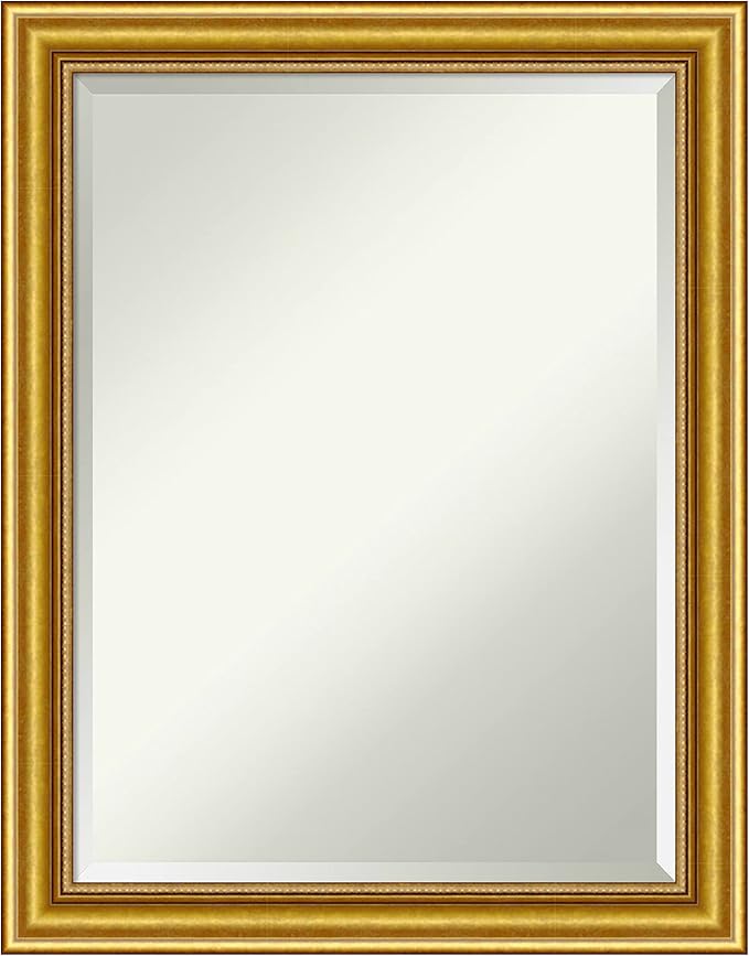 Amanti Art Gold Wall Mirror 28x22 Townhouse Gold Rectangle Bathroom Mirror for Wall Decor Living Room, Medium Traditional Wood Frame, Hangs Horizonally and Vertically, Bathroom Decor, Beveled Edge