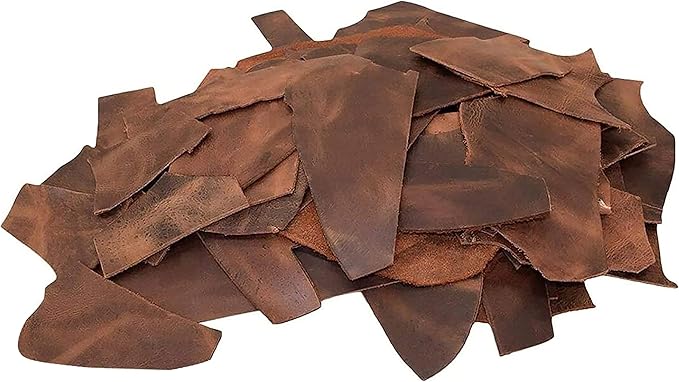 European Leather Work 5-6 oz. (2-2.4mm) Thickness Oil Tanned Scraps Size: 10 LB - Bourbon Brown Cowhide Full Grain Leather for Accessories, Jewelry, Crafting, DIY Projects