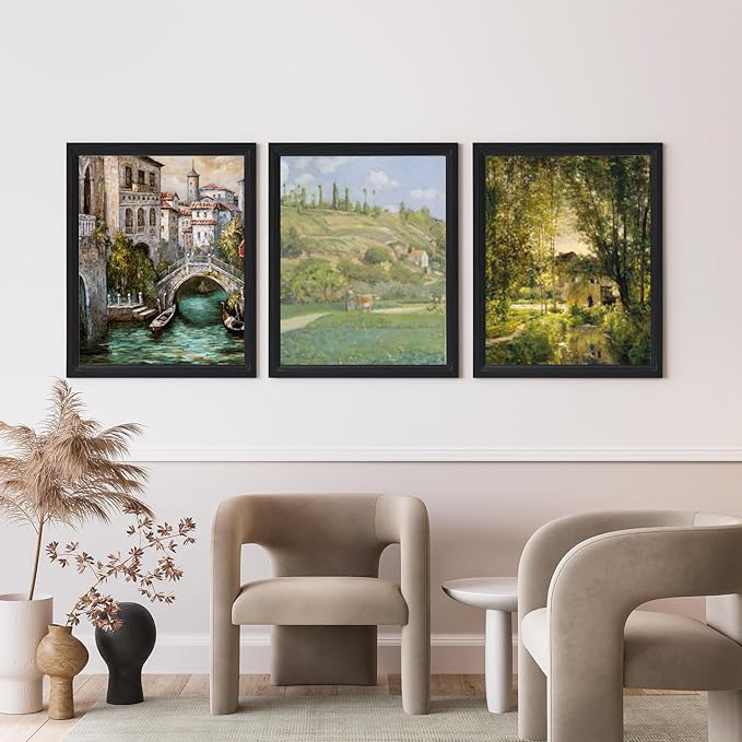 KTKDE 20x40 Picture Frame Set of 3, Poster Frame Wooden Black 40 by 20 in for Pictures and Art Prints, Exhibition, Caffe Large Frame for Photos, best gift