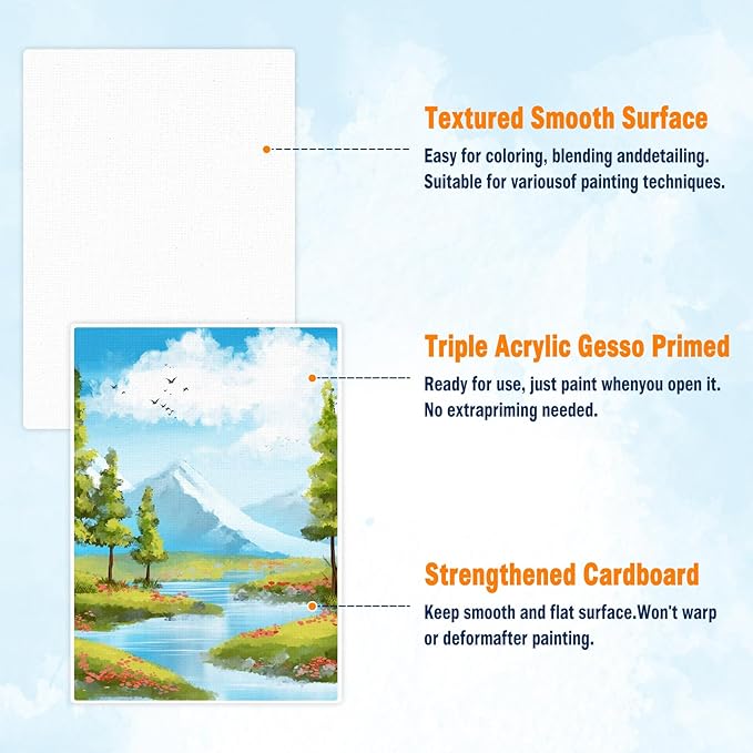 Canvas Boards for Painting 8X10-100% Cotton 10 Pack Canvas Panels for Acrylic, Oil, and Watercolor - Ideal for Artists and Hobbyists