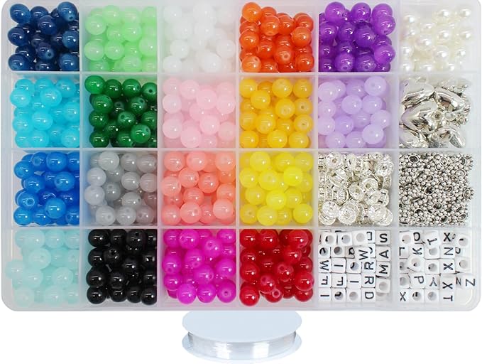 PAMIR TONG 1000pcs 8MM Glass Bead Sets for Jewelry Making Kit Bracelets Beads Supplies,Imitative Jade Beads Crystal Spacer Beads Bracelet Loose Bead Sets for Jewelry Making DIY Crafts