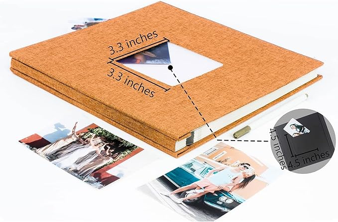 Photo Album Self Adhesive Pages for 4x6 5x7 8x10 Pictures Magnetic Scrapbook Photo Albums with Sticky Pages Books with A Metallic Pen for Baby Wedding Family 13.2x12.8 Orange 60 Pages