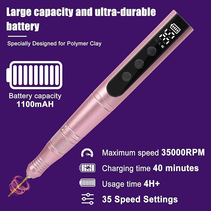 WECLAYER Polymer Clay Polishing Kit,Electric Clay Drill,Cordless Rotary Tool Kit,35-Speed Adjustable,Jewelry Making Kit,79pcs Clay Tool & Accessories for Polymer Clay Molds, Drilling,Sanding,Grinding