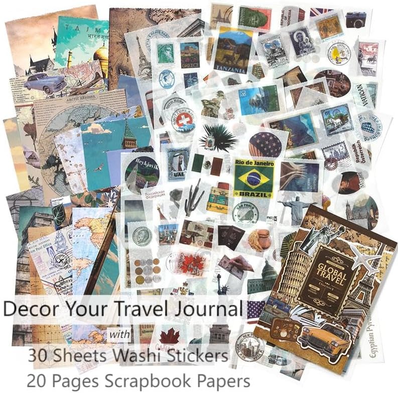 Travel Ephemera Book, 50 Sheets A5 Washi Stickers & Papers - Image 2