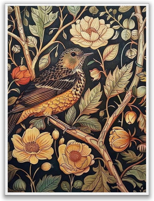 William Morris Wall Art,Dark Green William Morris Bird Print, Art Nouveau Wall Art,Floral Wall Decor,Botanical Pattern Print for Bedroom Living Room,Hallway,Home Office Decor 12x16in Unframed poster